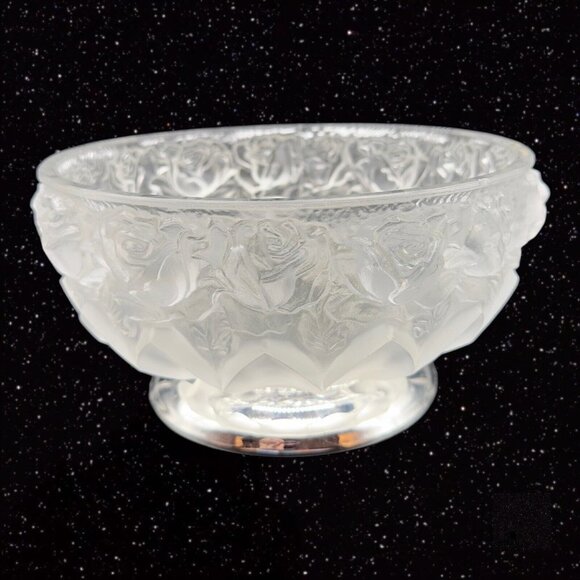 Frosted Satin Crystal Rose Pattern Compote On Silverplate Base Made West Germany - Picture 1 of 13